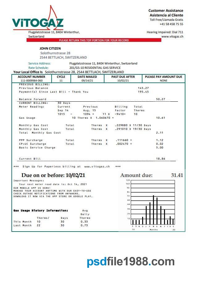 Switzerland Vitogaz Switzerland AG Utility Bill